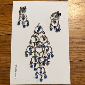 Vintage Elegant Silver and Blue Dangle Earrings and Pendant